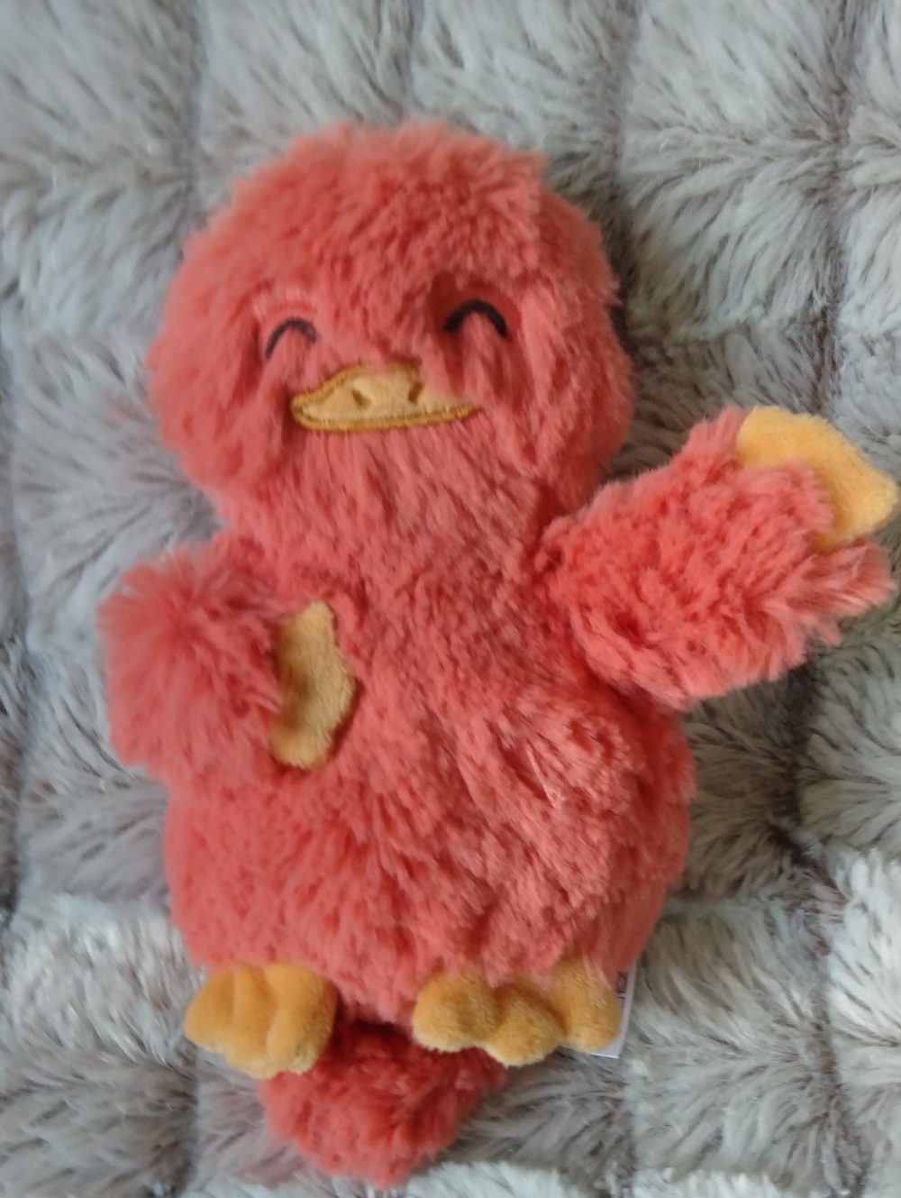 Plush Smiling Duck Stuffed Animal - Coral with Yellow Accents